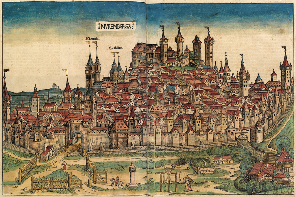 Rycina przedstawiająca Norymbergę w 1493 roku (Nuremberg Chronicle)