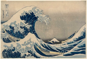 Wielka fala w Kanagawie, również: Wielka fala lub Fala – drzeworyt autorstwa japońskiego artysty Hokusaia tworzącego w stylu ukiyo-e. Powstał ok. 1831 (źródło: Wikipedia)